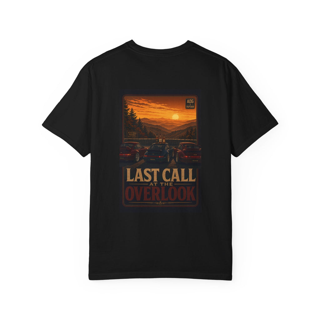 RUFBAR last call sunset Logo T-Shirt — Small Chest Emblem Graphic Tee