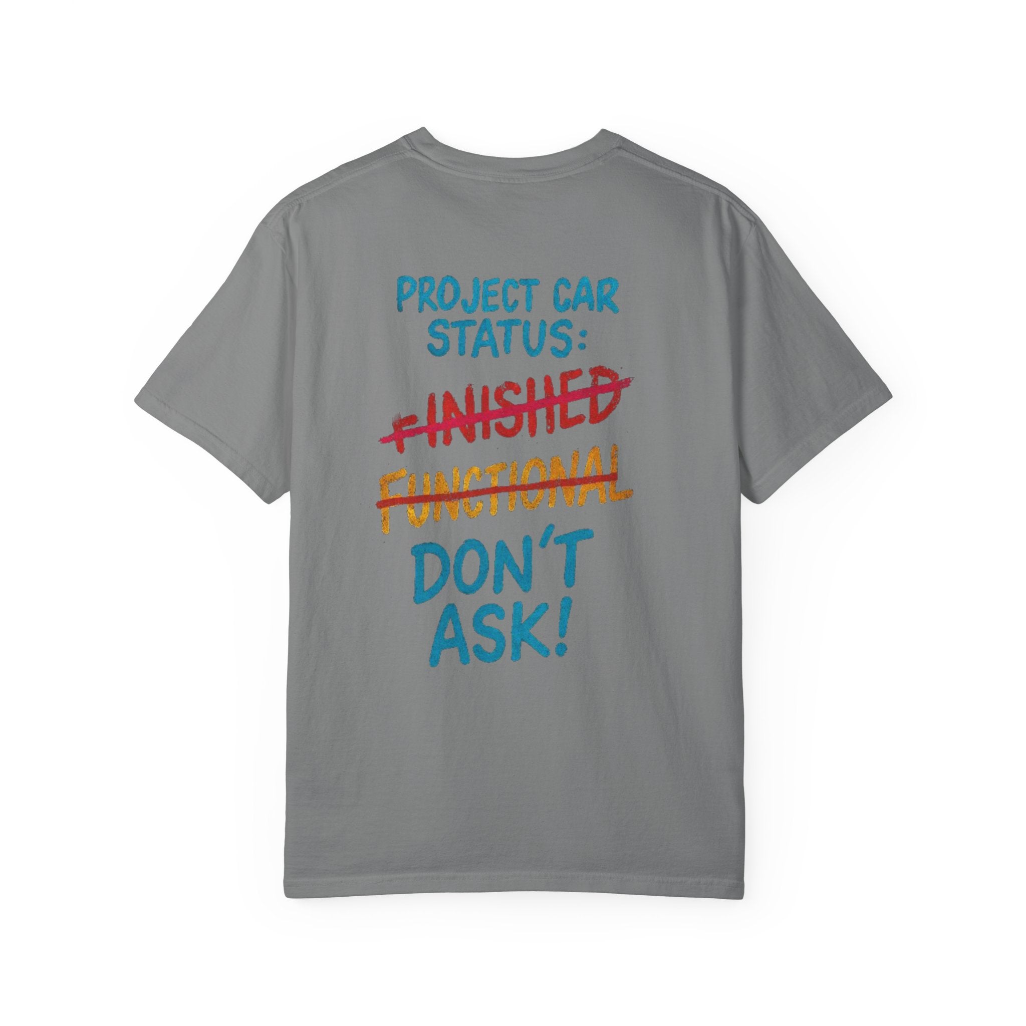 ADG Crest Front / Project Car Status Back Tee – Full Print by Attention Deficit Garage