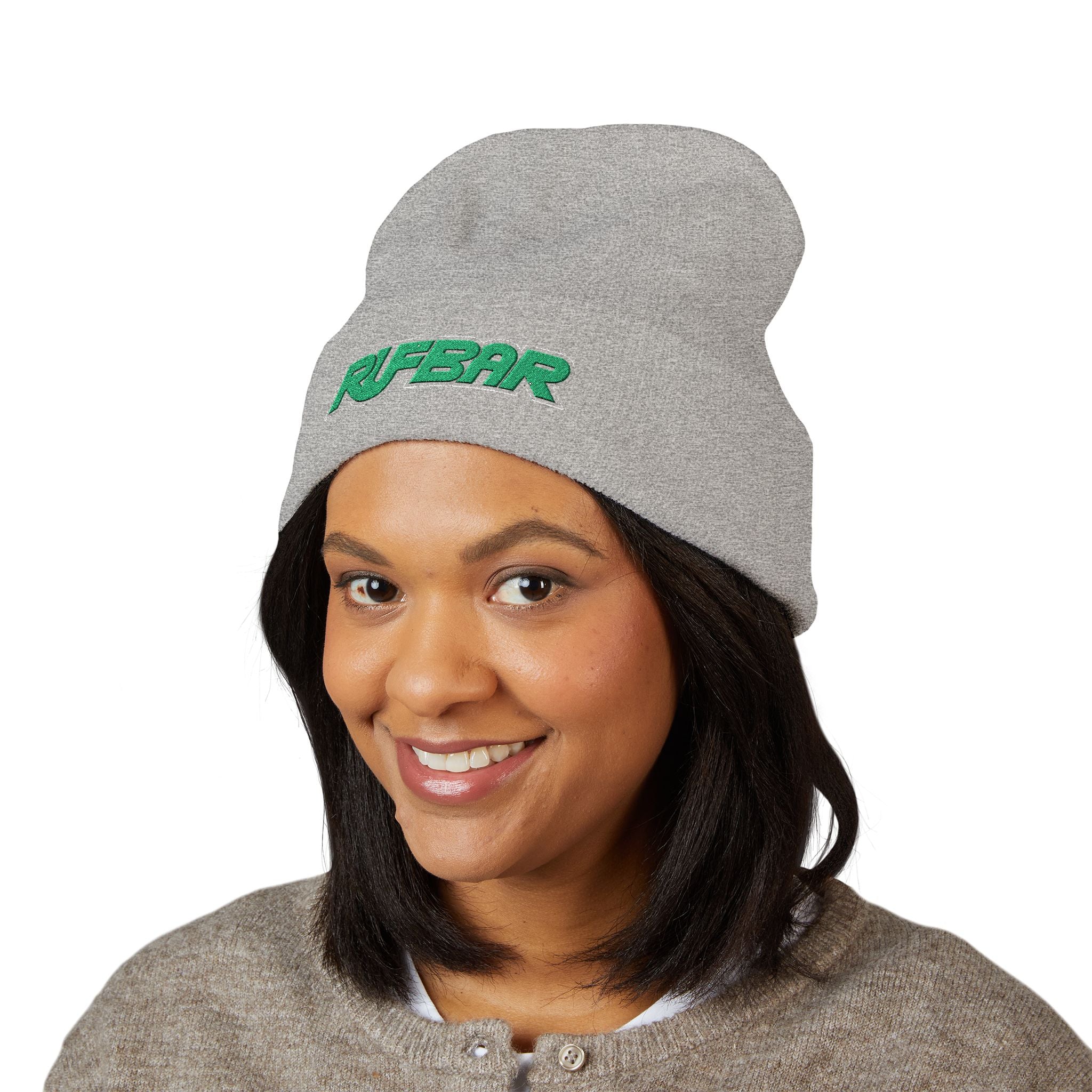 Embroidered 'RUFBAR' Cuffed Beanie — Cozy Knit Winter Hat