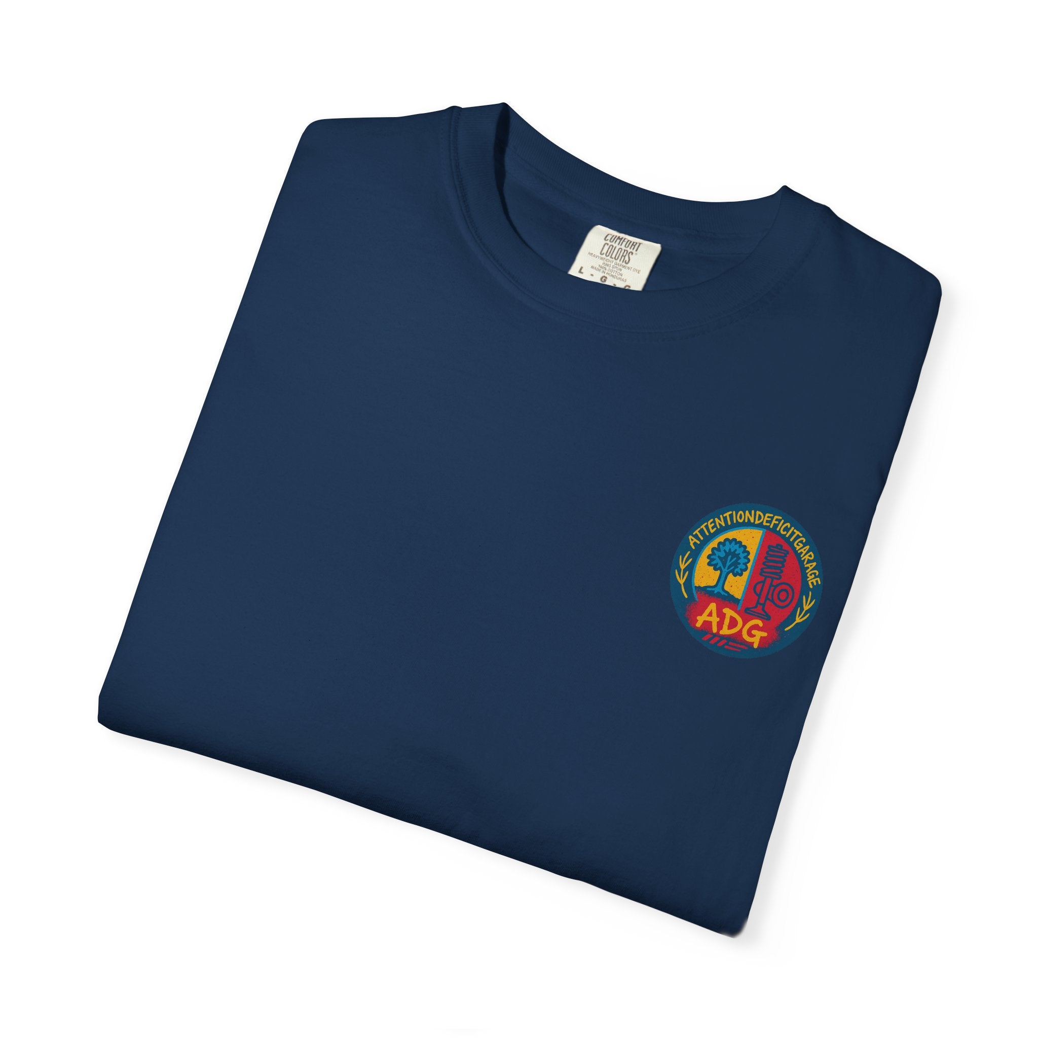 ADG Crest Front / Project Car Status Back Tee – Full Print by Attention Deficit Garage