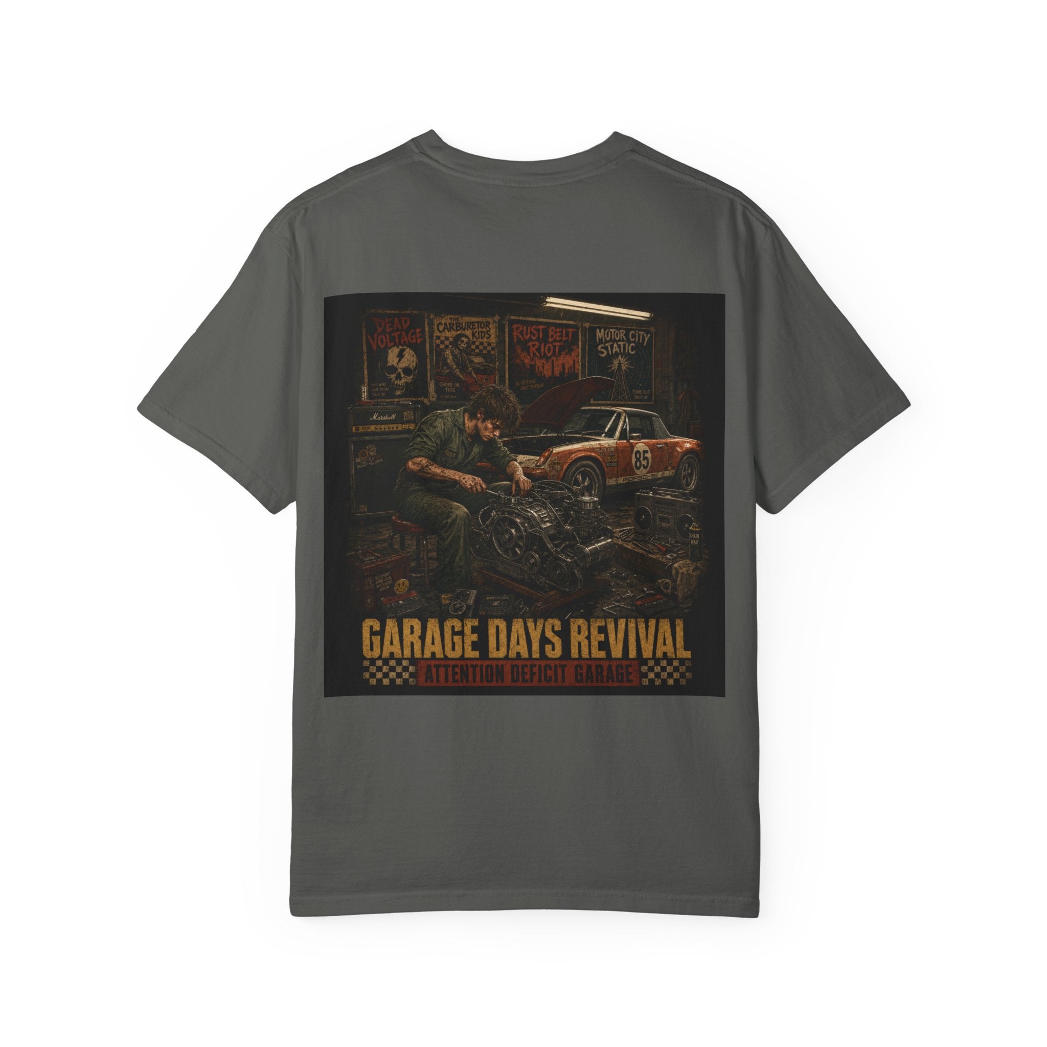 Garage Days Revival T-Shirt — Vintage Muscle Car & Mechanic Retro Tee