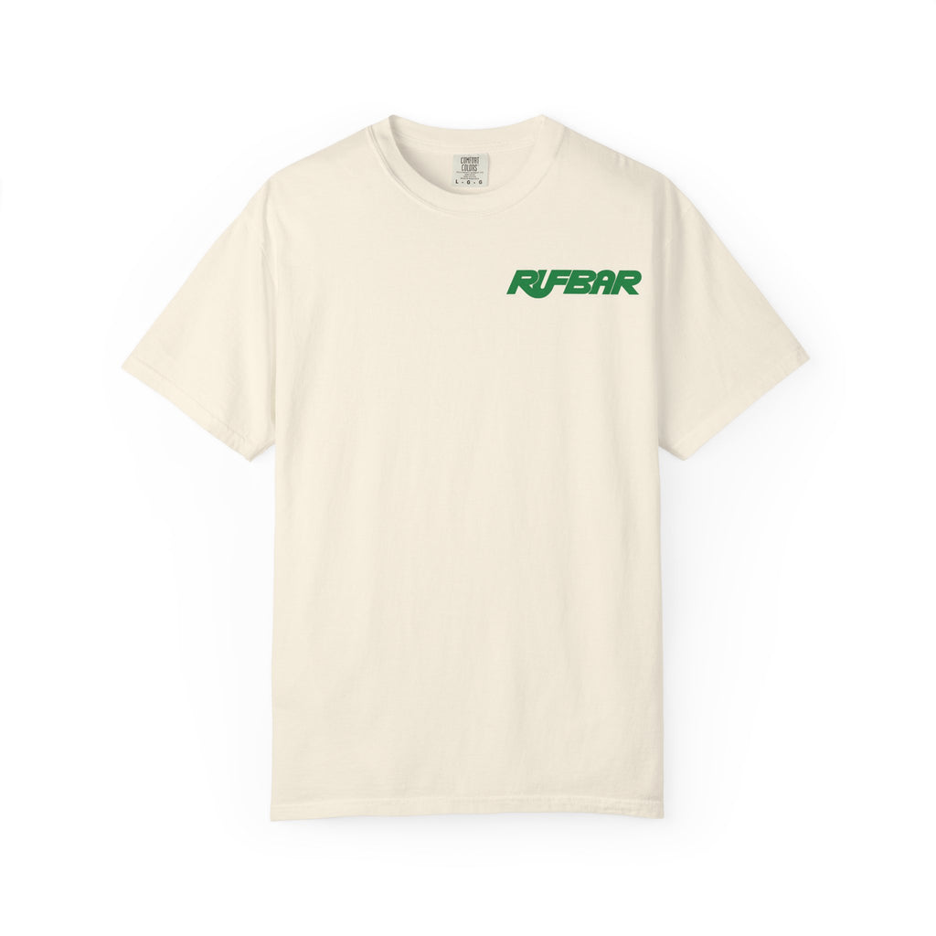 RUFBAR last call sunset Logo T-Shirt — Small Chest Emblem Graphic Tee