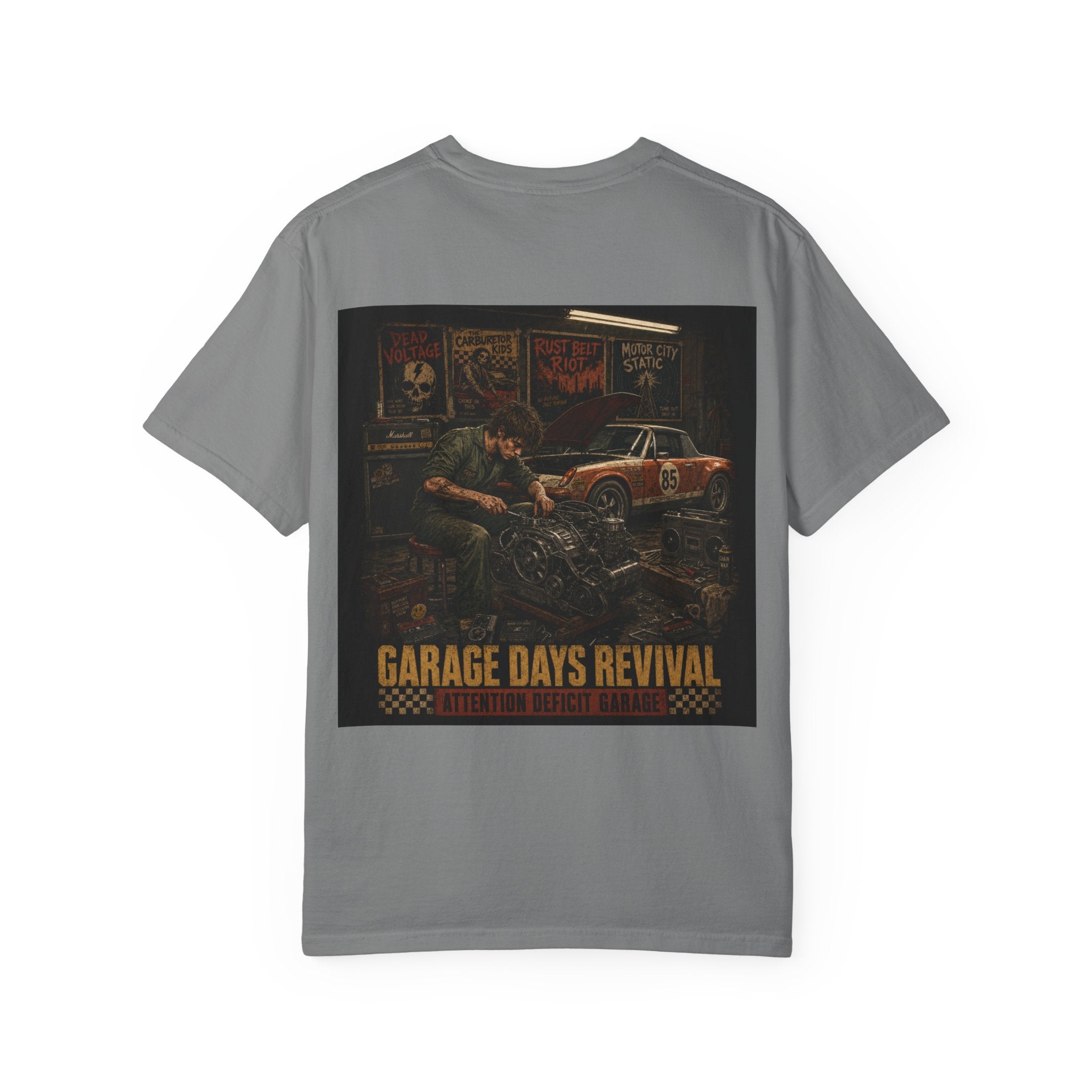 Garage Days Revival T-Shirt — Vintage Muscle Car & Mechanic Retro Tee