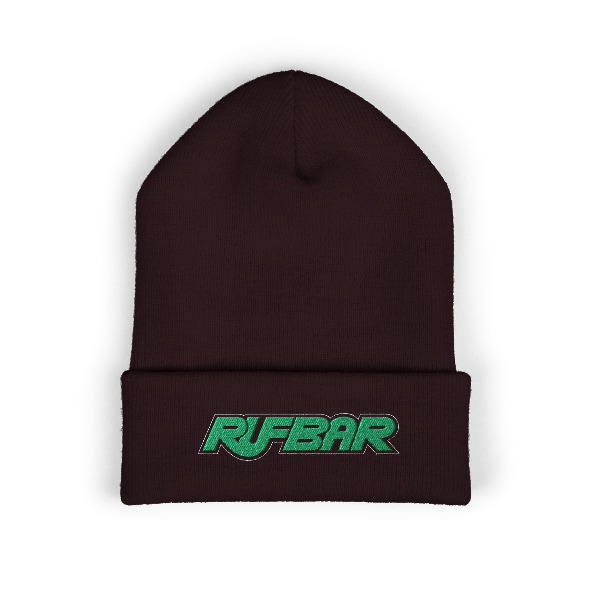 Embroidered 'RUFBAR' Cuffed Beanie — Cozy Knit Winter Hat