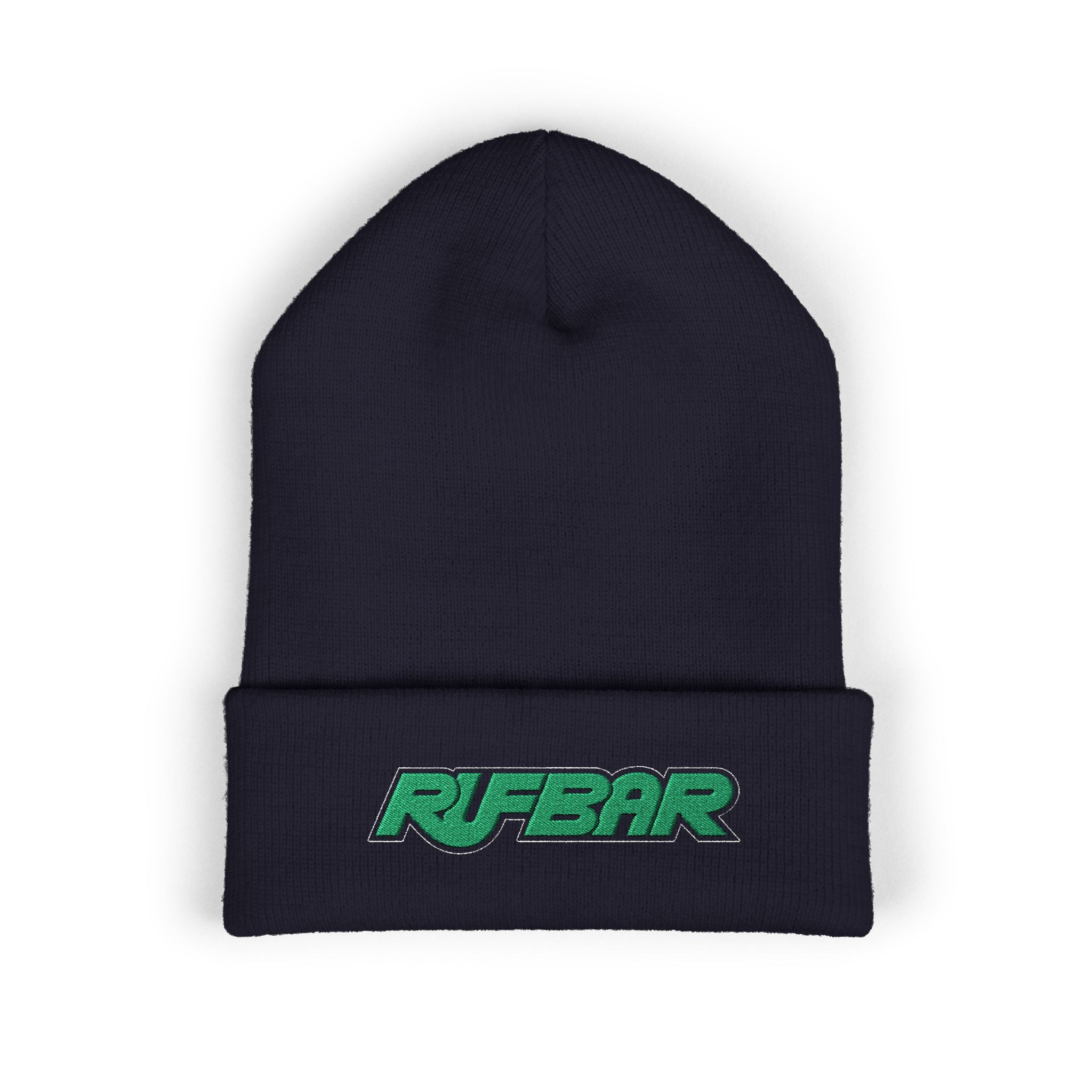 Embroidered 'RUFBAR' Cuffed Beanie — Cozy Knit Winter Hat