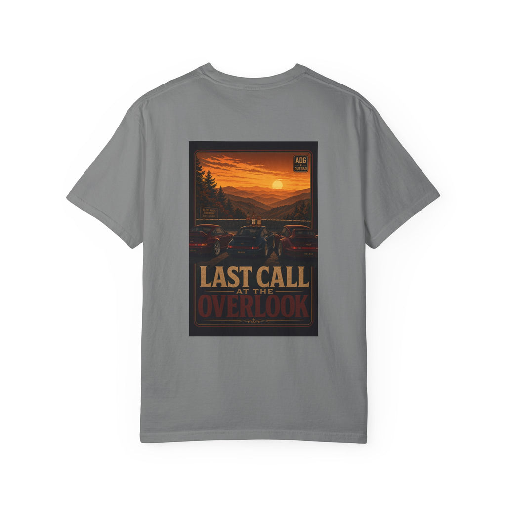 RUFBAR last call sunset Logo T-Shirt — Small Chest Emblem Graphic Tee
