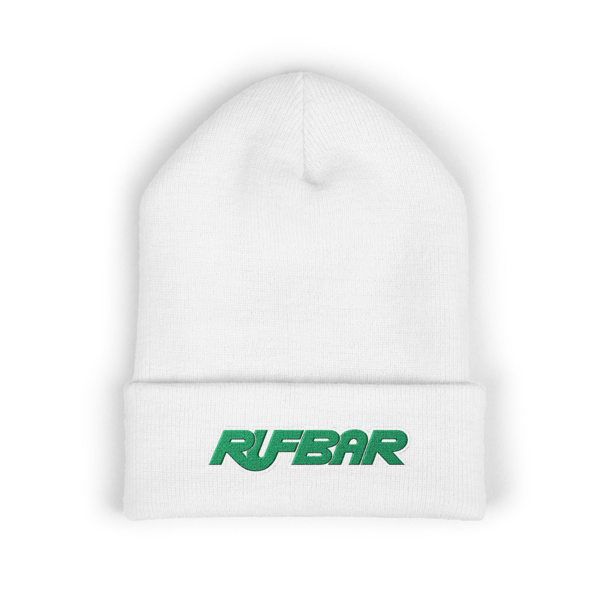 Embroidered 'RUFBAR' Cuffed Beanie — Cozy Knit Winter Hat