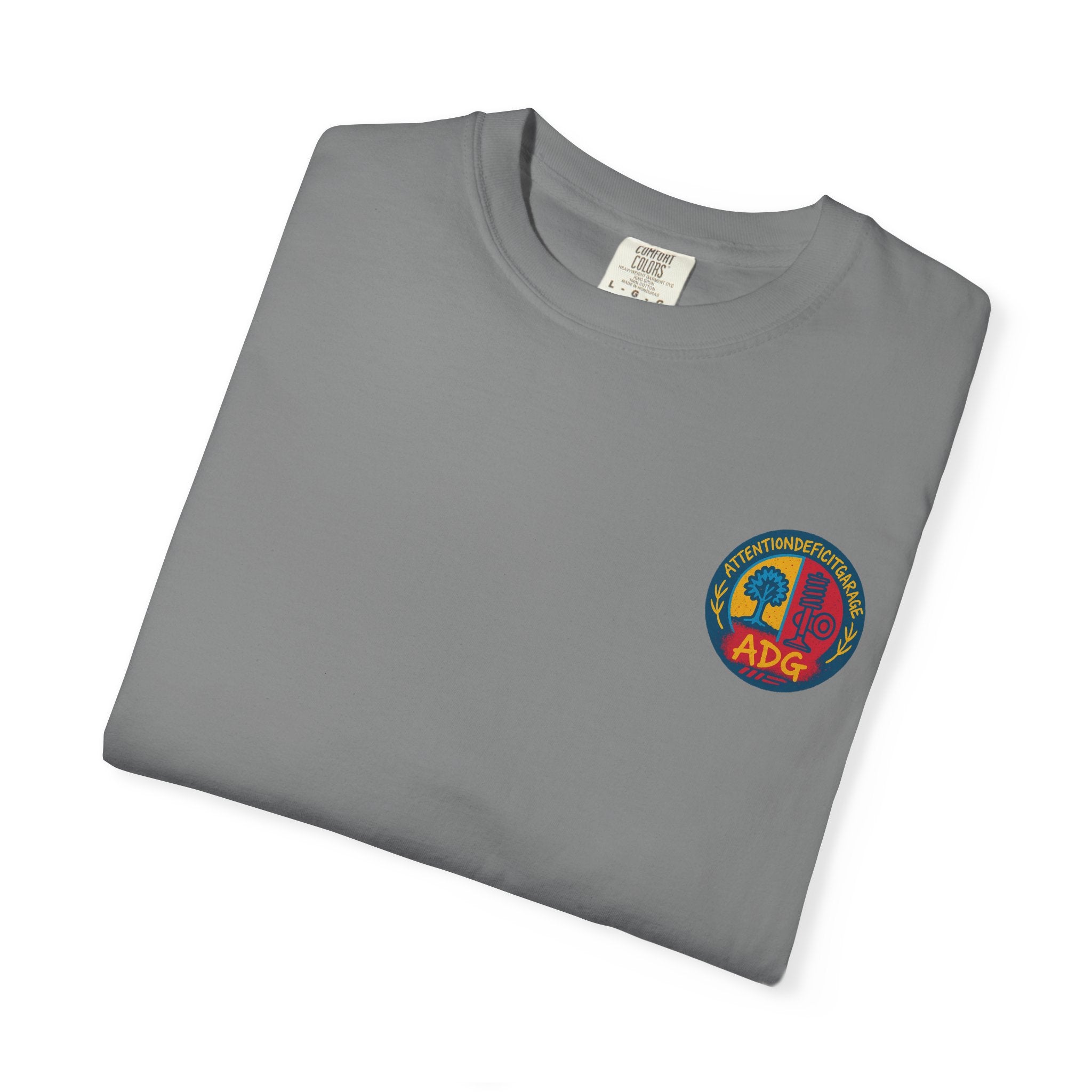 ADG Crest Front / Project Car Status Back Tee – Full Print by Attention Deficit Garage