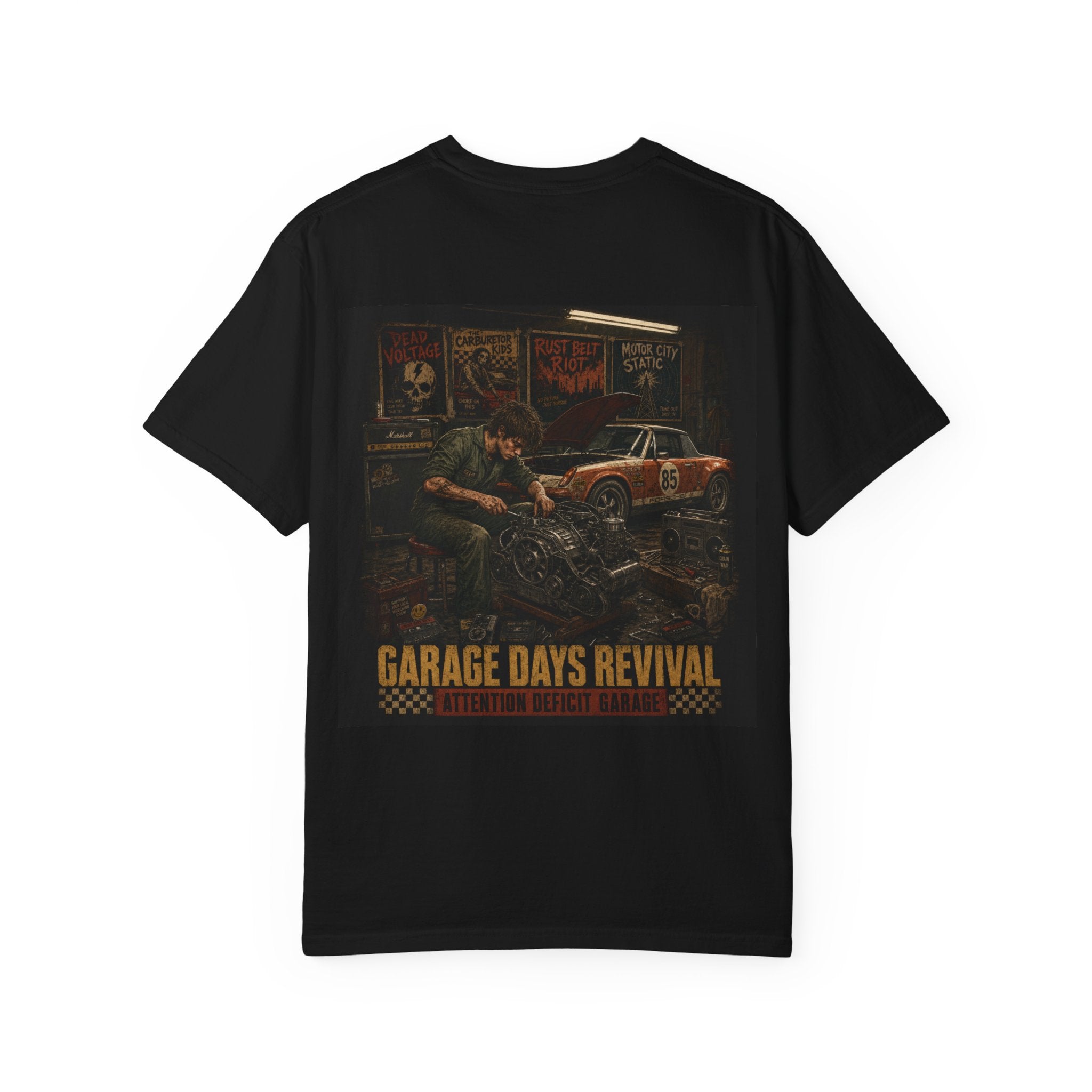 Garage Days Revival T-Shirt — Vintage Muscle Car & Mechanic Retro Tee