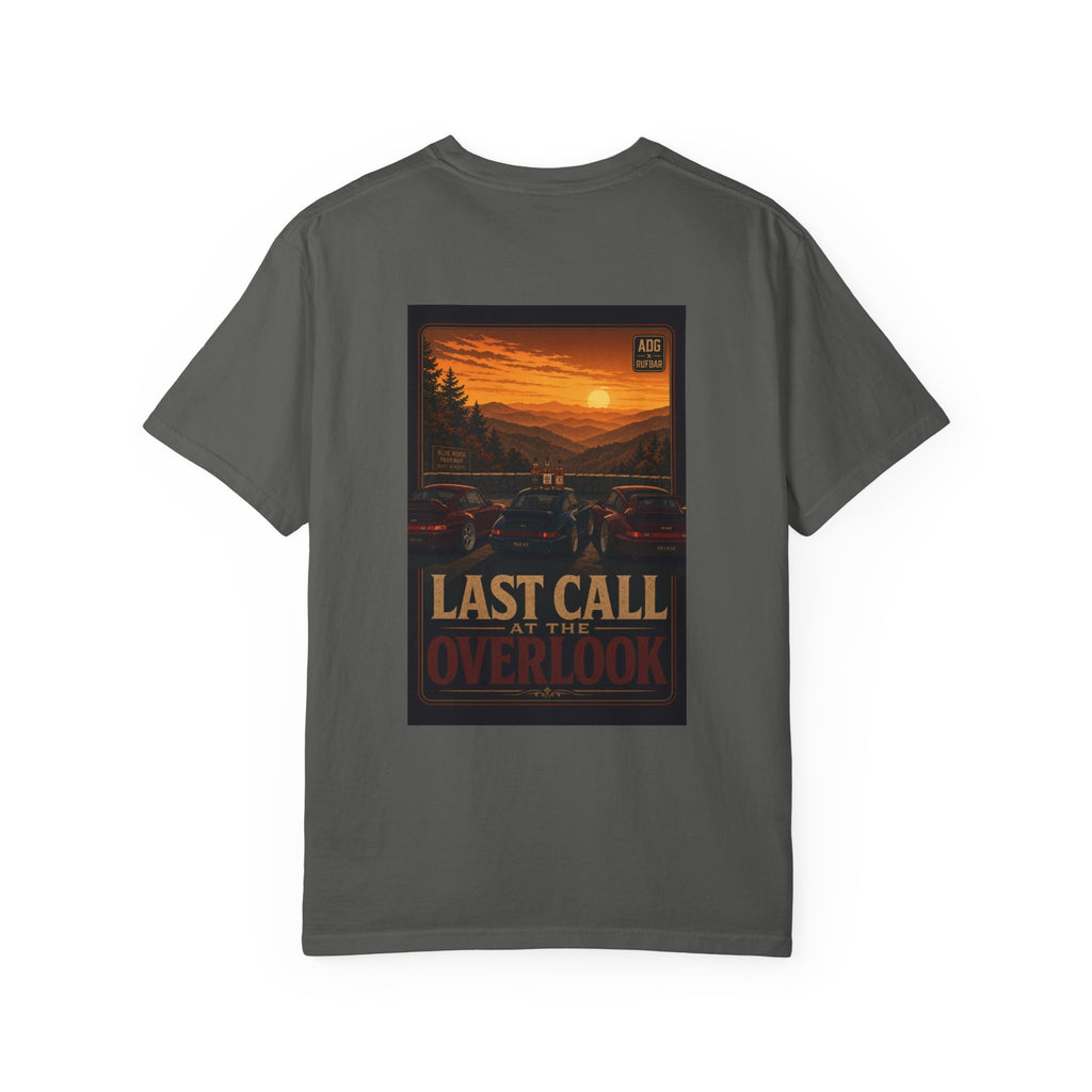 RUFBAR last call sunset Logo T-Shirt — Small Chest Emblem Graphic Tee