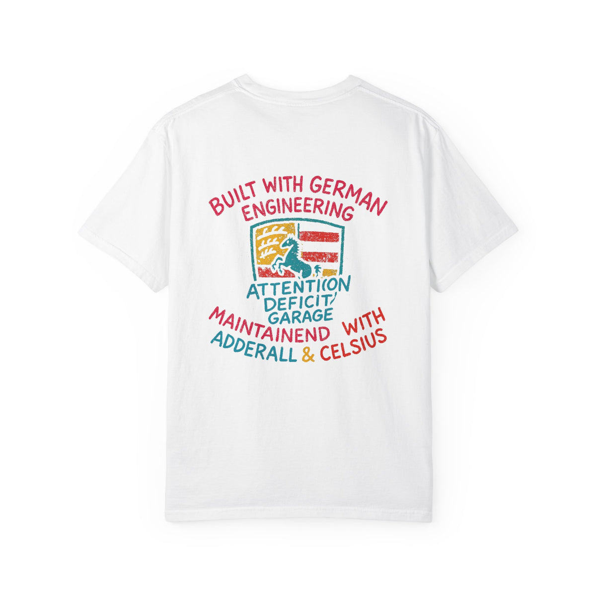 Built With German Engineering Tee – Porsche Crest Graffiti Shirt by Attention Deficit Garage