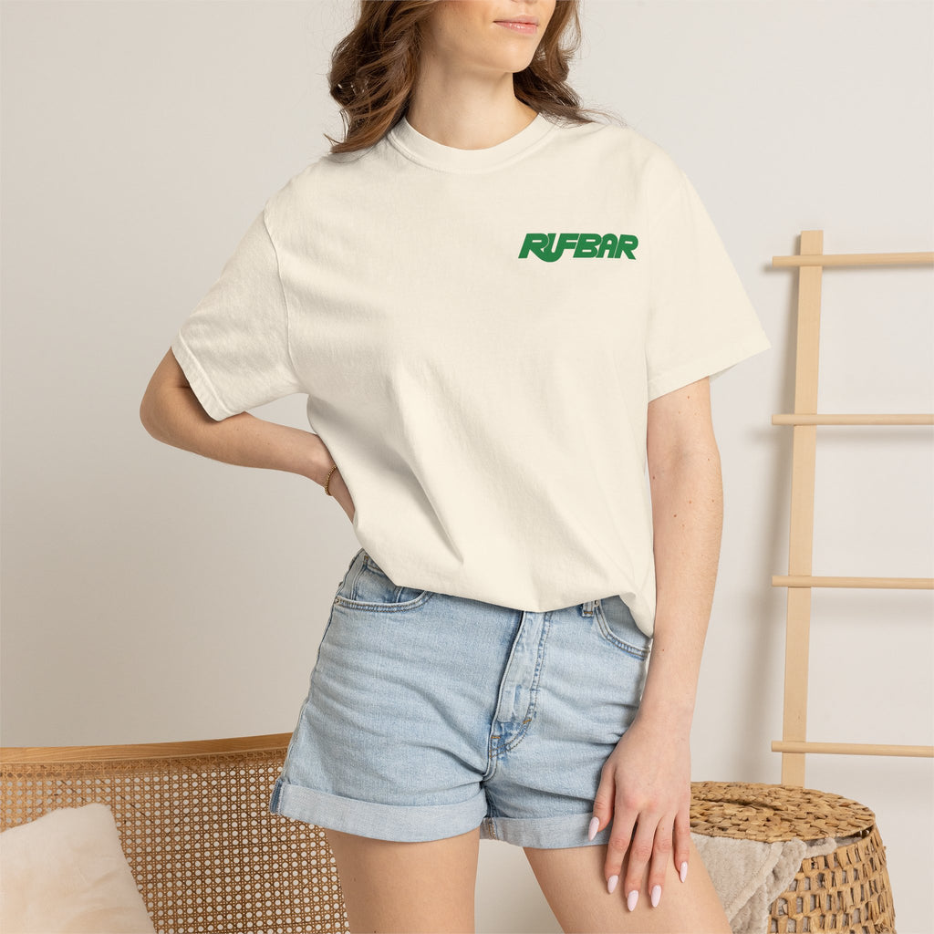 RUFBAR last call sunset Logo T-Shirt — Small Chest Emblem Graphic Tee