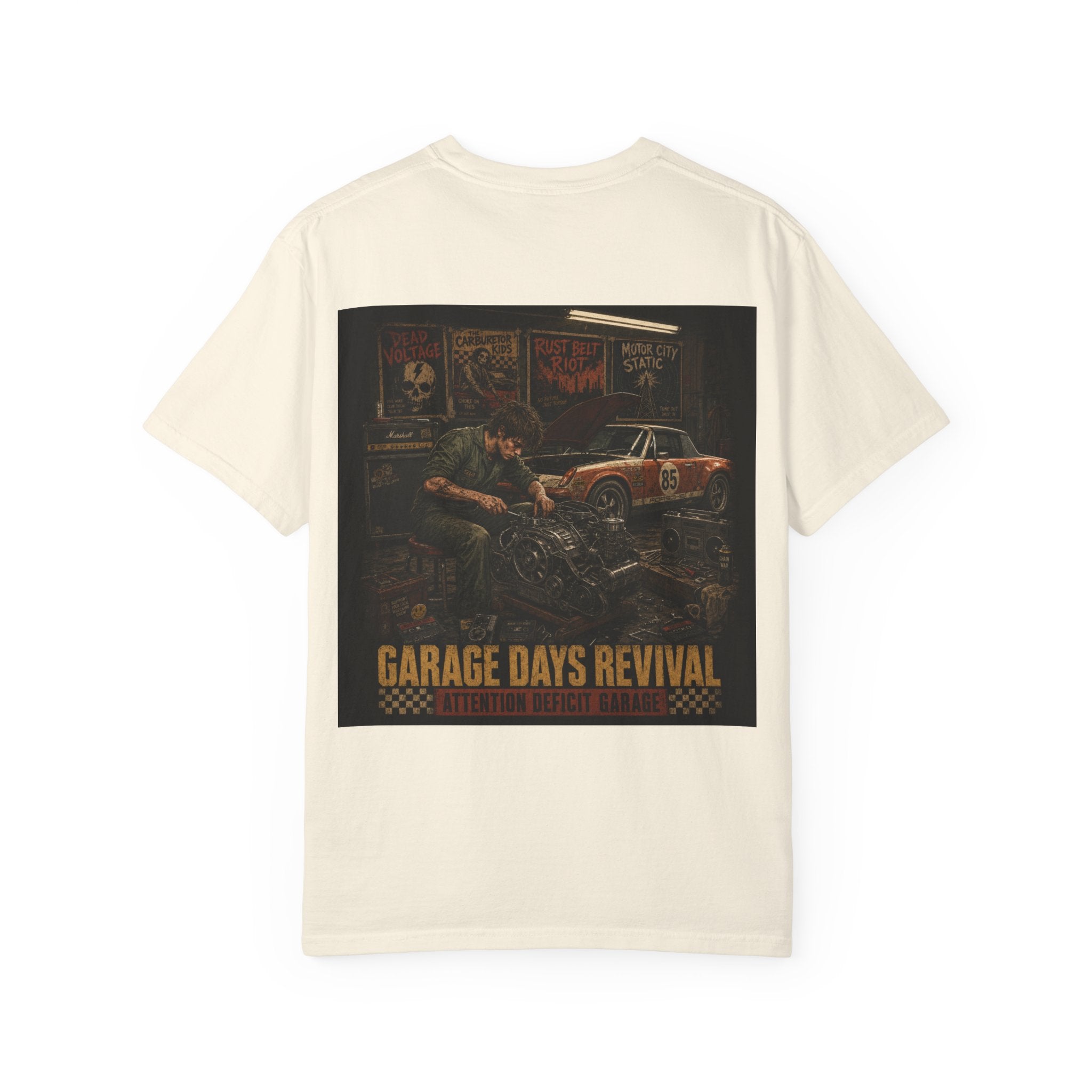 Garage Days Revival T-Shirt — Vintage Muscle Car & Mechanic Retro Tee