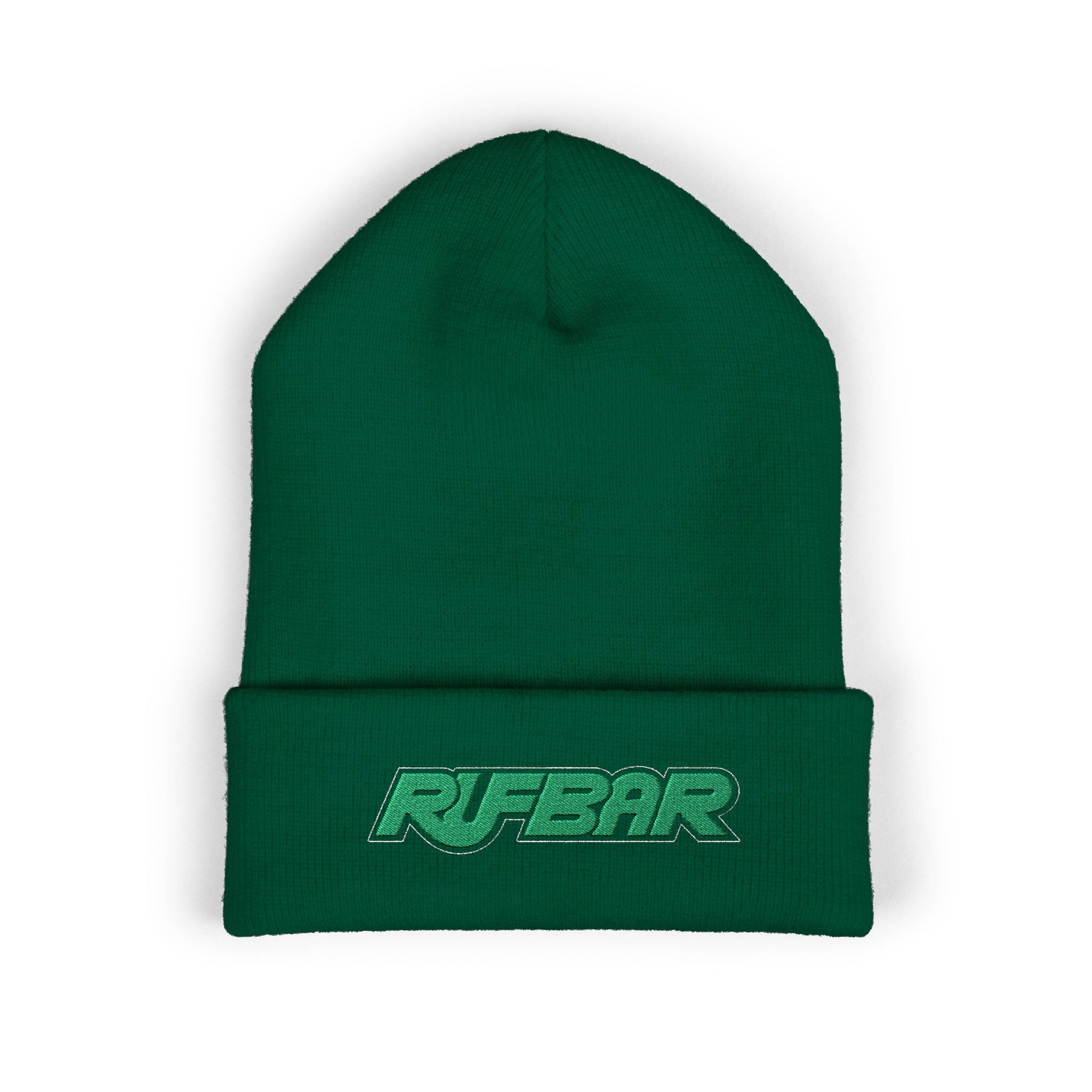 Embroidered 'RUFBAR' Cuffed Beanie — Cozy Knit Winter Hat