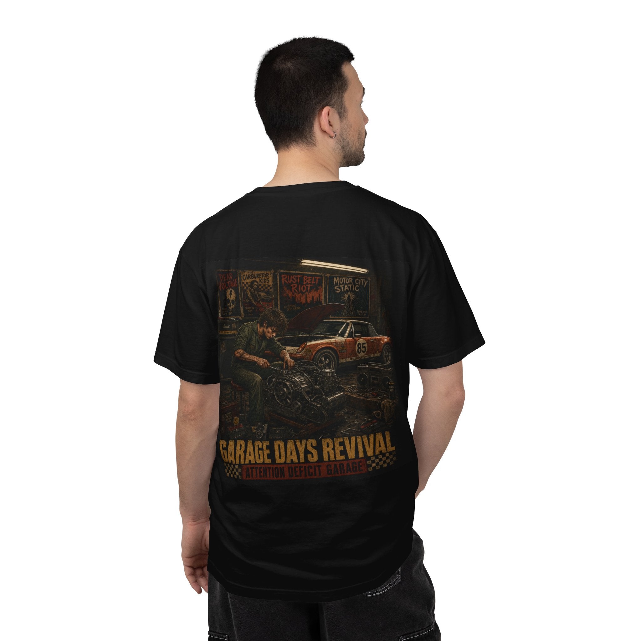 Garage Days Revival T-Shirt — Vintage Muscle Car & Mechanic Retro Tee