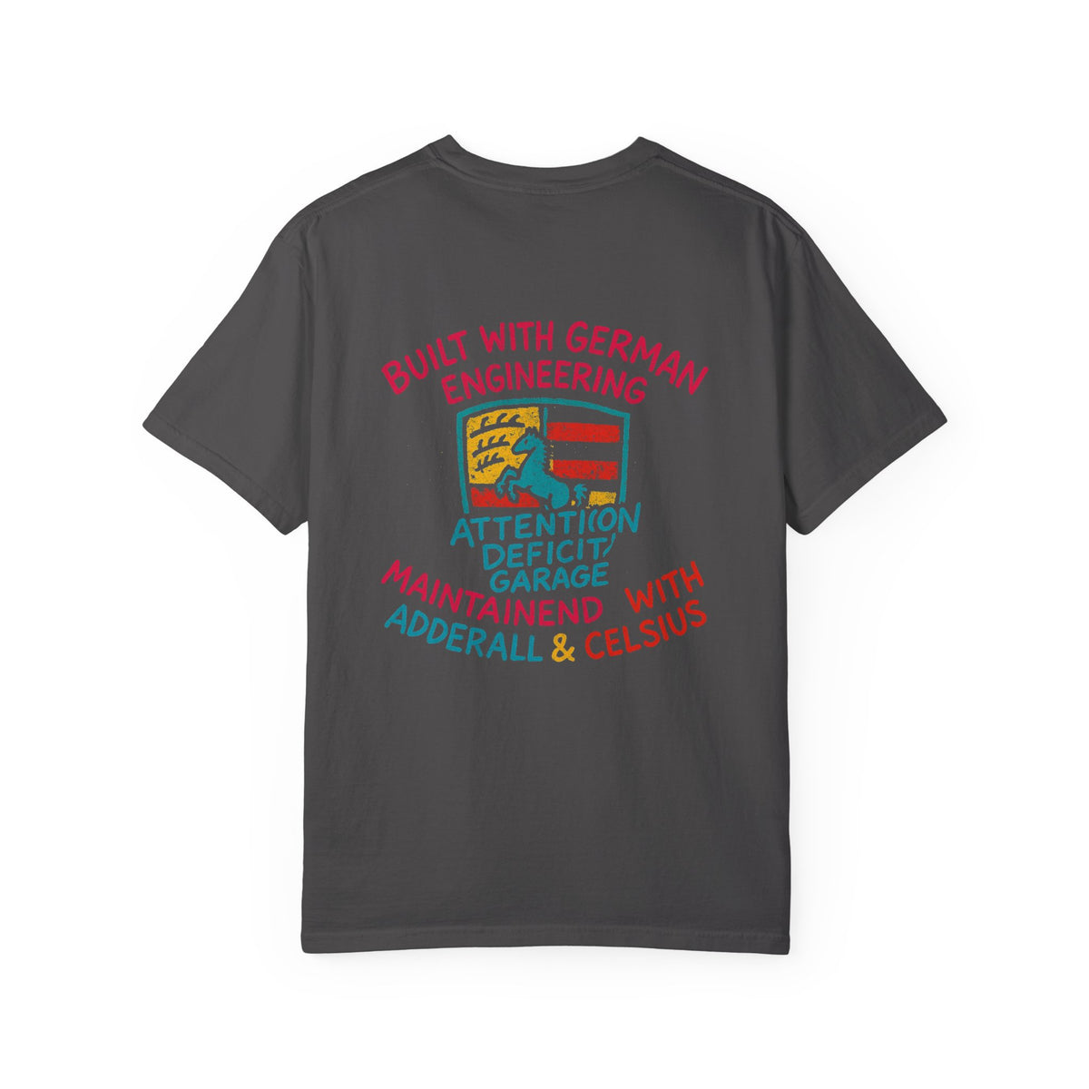 Built With German Engineering Tee – Porsche Crest Graffiti Shirt by Attention Deficit Garage