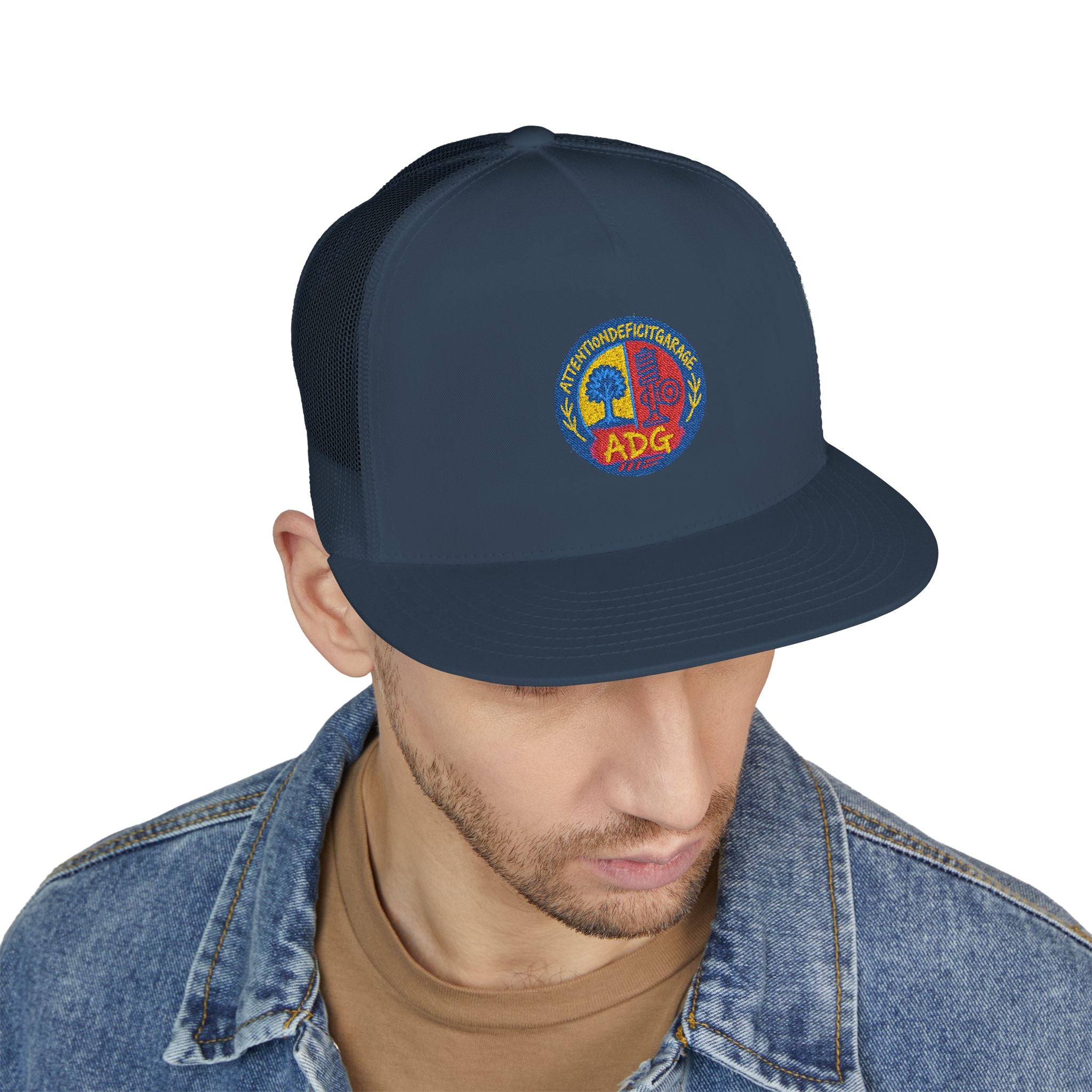 Vintage Psychedelic Peace Sign Trucker Cap - Retro Tie-Dye Skull Logo