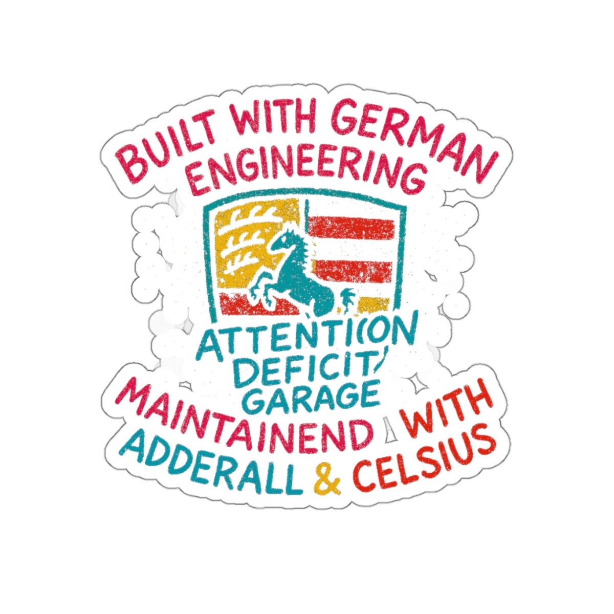 German Engineering Crest Die-Cut Sticker – Attention Deficit Garage