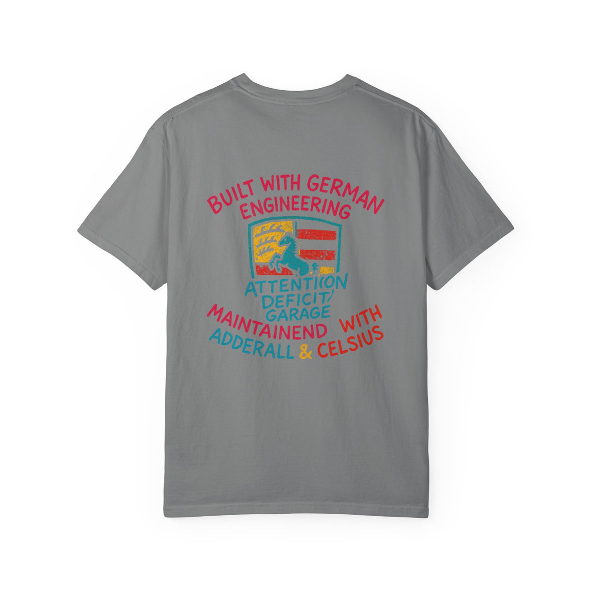 Built With German Engineering Tee – Porsche Crest Graffiti Shirt by Attention Deficit Garage
