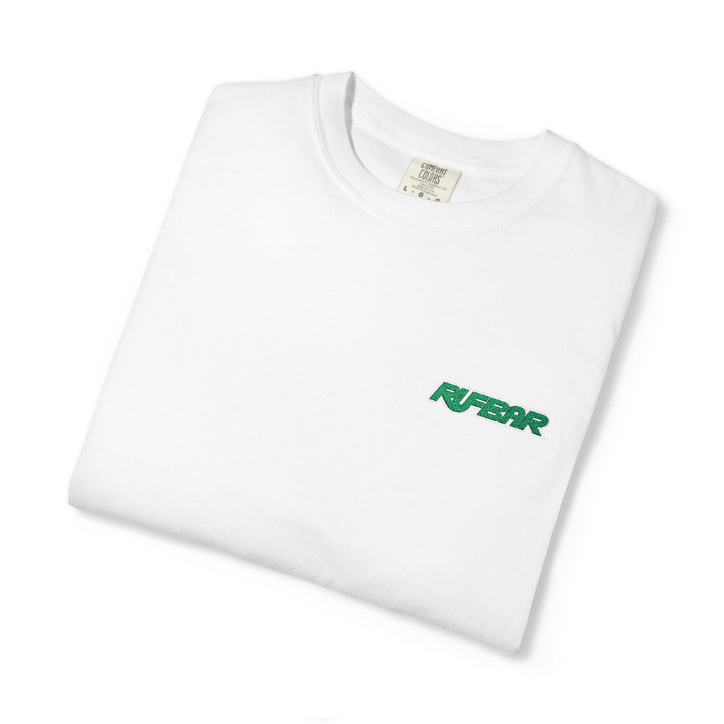 RUFBAR Embroidered Logo T-Shirt — Small Green Chest & Sleeve Patch Graphic