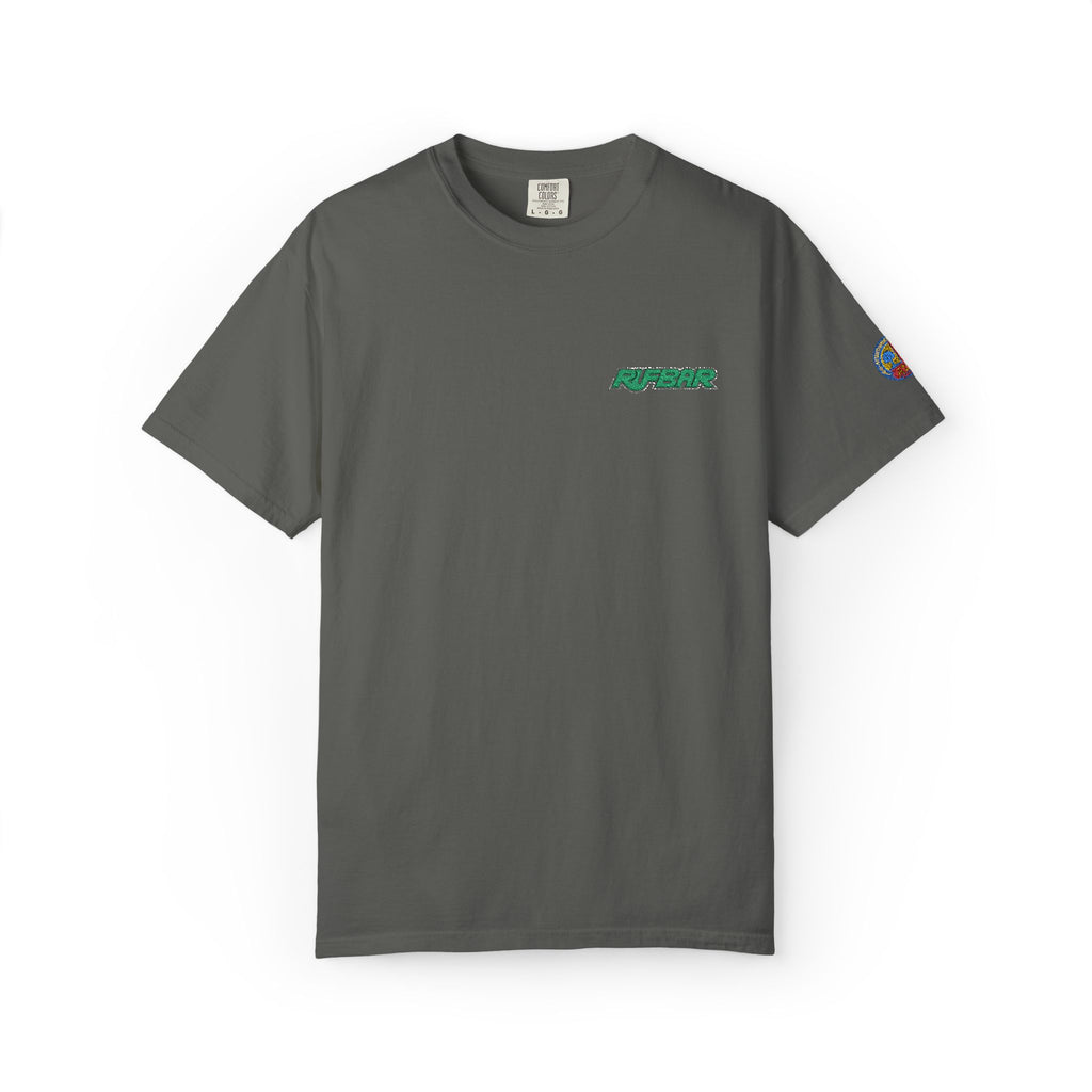 RUFBAR Embroidered Logo T-Shirt — Small Green Chest & Sleeve Patch Graphic
