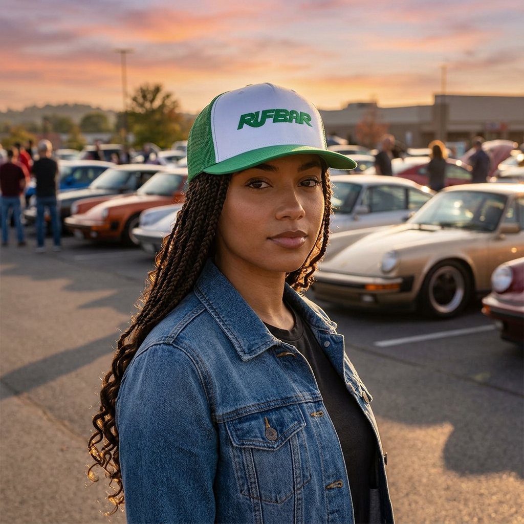 RUFBAR Trucker Cap — Retro Green Logo Mesh Snapback